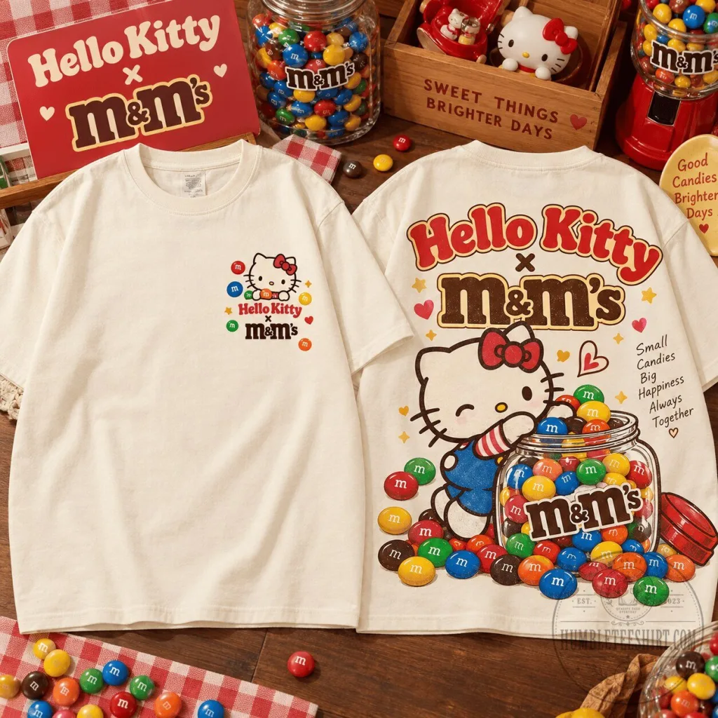Hello Kitty And M&M's Collaboration White Graphic T-Shirt Hello Kitty And M&M's Collaboration White Graphic T-Shirt