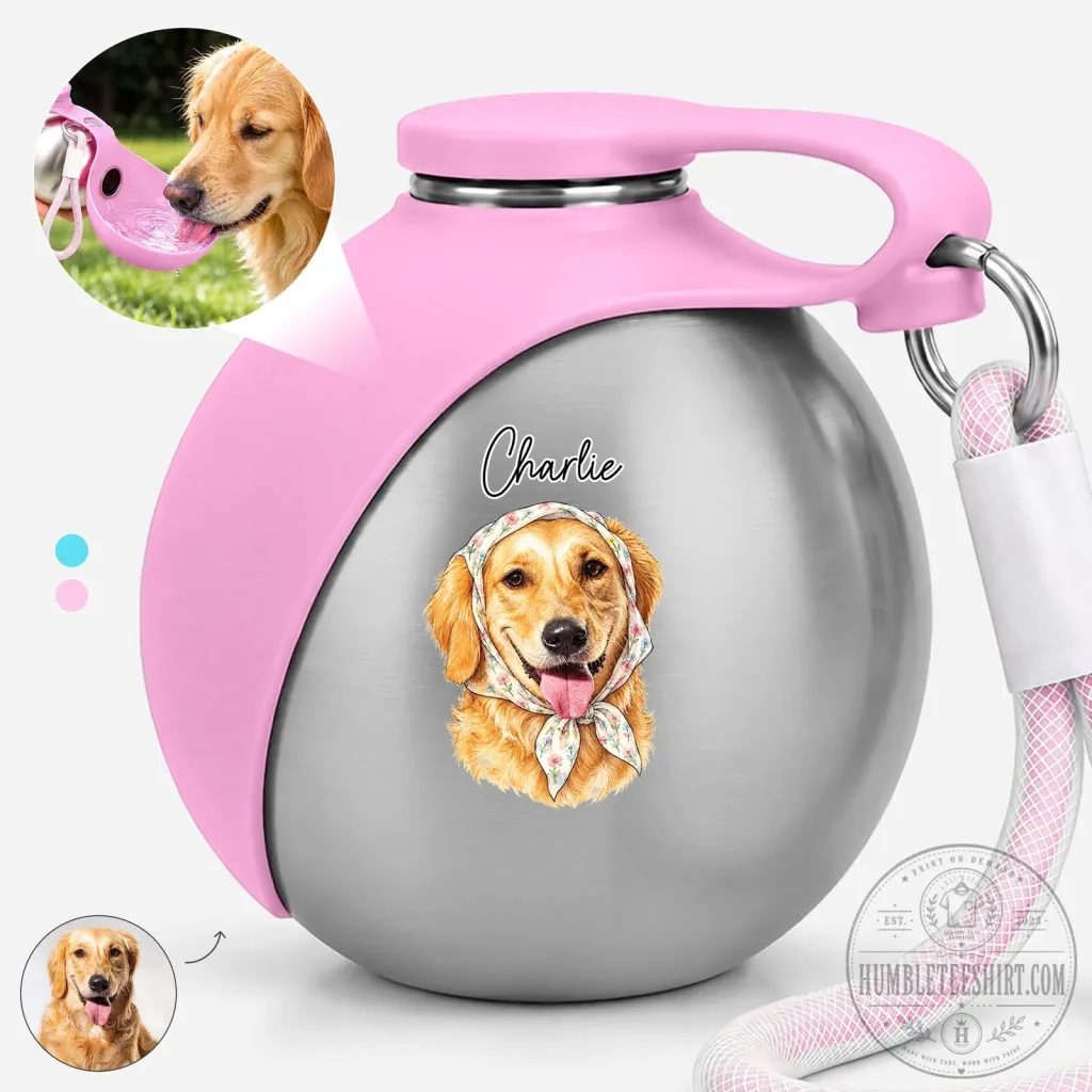 Personalized Golden Retriever Pet Portrait Water Bottle Personalized Golden Retriever Pet Portrait Water Bottle