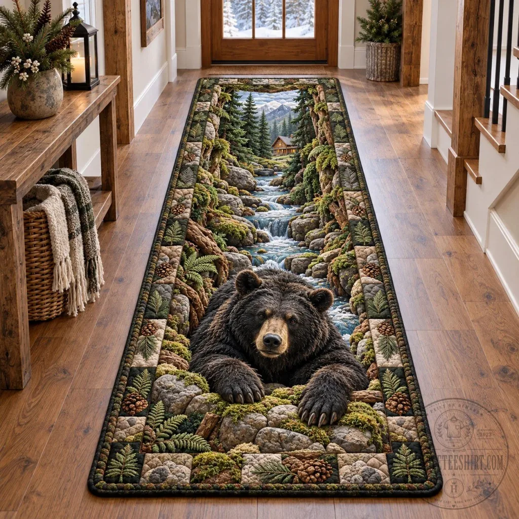 Grizzly Bear Mountain Creek Forest Nature Scene Runner Rug Grizzly Bear Mountain Creek Forest Nature Scene Runner Rug
