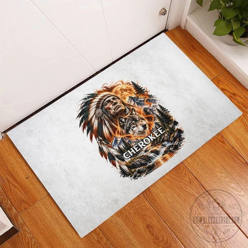 Cherokee Wolf And Native American Chief Tribal Nature Landscape Doormat 8 Cherokee Wolf And Native American Chief Tribal Nature Landscape Doormat