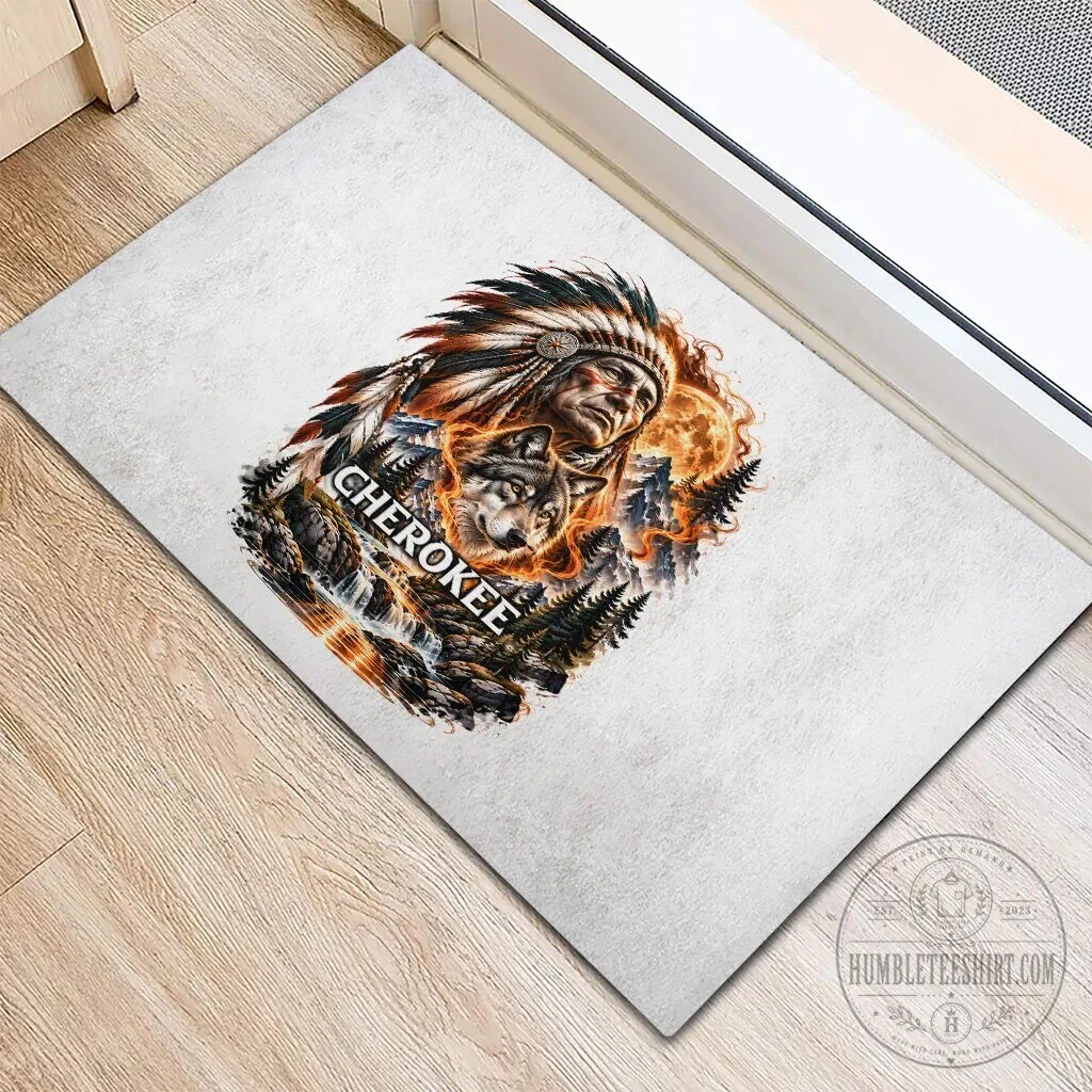 Cherokee Wolf And Native American Chief Tribal Nature Landscape Doormat 9 Cherokee Wolf And Native American Chief Tribal Nature Landscape Doormat