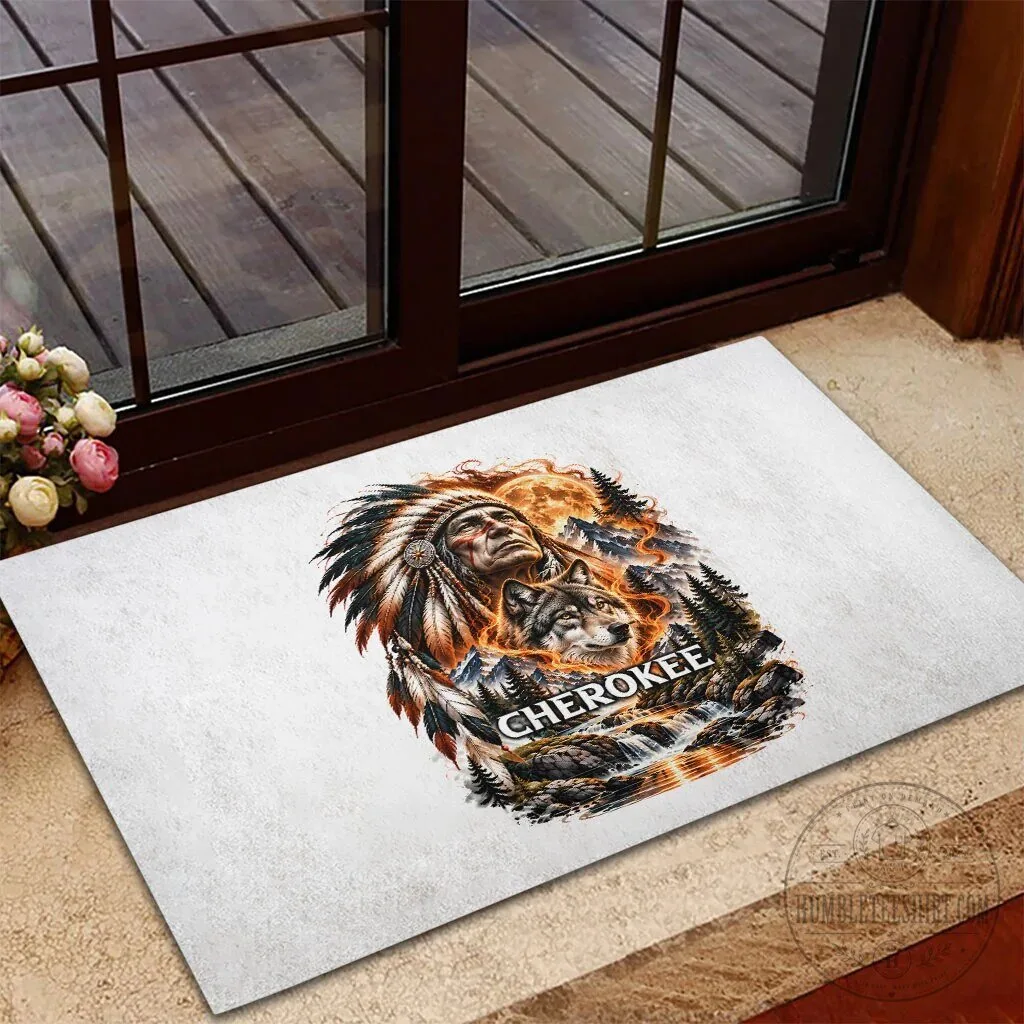 Cherokee Wolf And Native American Chief Tribal Nature Landscape Doormat 10 Cherokee Wolf And Native American Chief Tribal Nature Landscape Doormat
