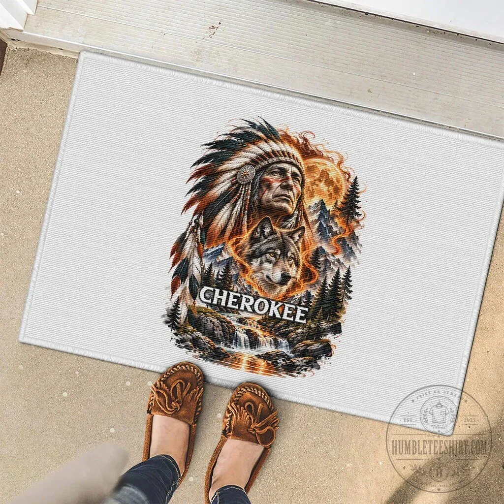 Cherokee Wolf And Native American Chief Tribal Nature Landscape Doormat 11 Cherokee Wolf And Native American Chief Tribal Nature Landscape Doormat
