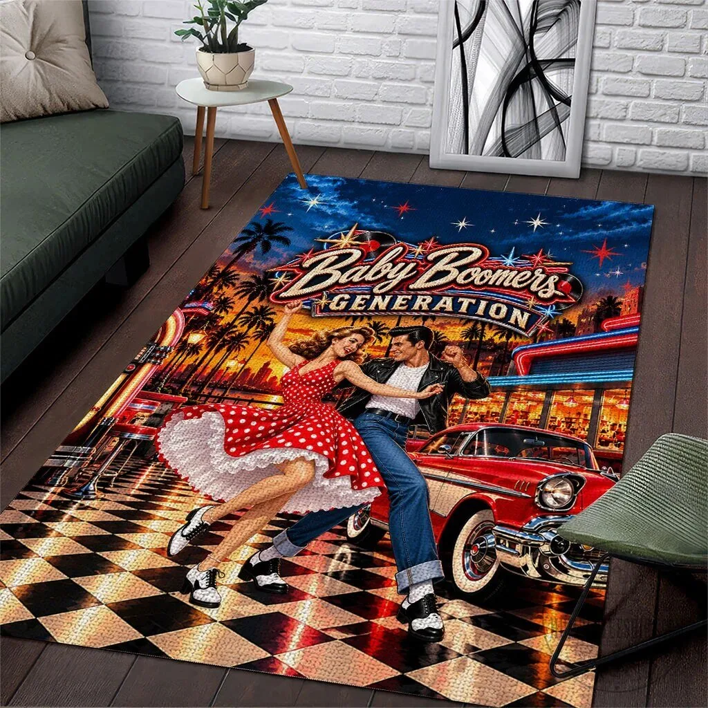 Baby Boomers Generation Vintage 1950s Retro Rock And Roll Area Rug
