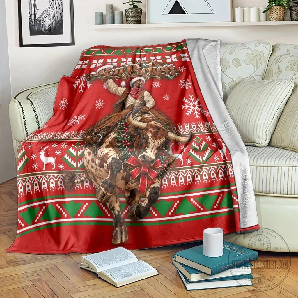Bill Pickett Christmas Cowboy Rodeo Bull Rider Ugly Sweater Pattern Blanket 1 Bill Pickett Christmas Cowboy Rodeo Bull Rider Ugly Sweater Pattern Blanket