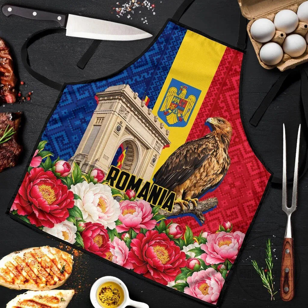 Romania Flag Eagle Arcul de Triumf Floral Peony Pattern Kitchen Apron 7 Romania Flag Eagle Arcul de Triumf Floral Peony Pattern Kitchen Apron