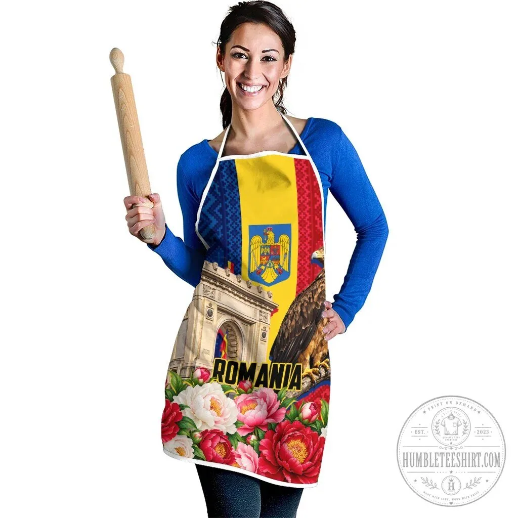 Romania Flag Eagle Arcul de Triumf Floral Peony Pattern Kitchen Apron 8 Romania Flag Eagle Arcul de Triumf Floral Peony Pattern Kitchen Apron