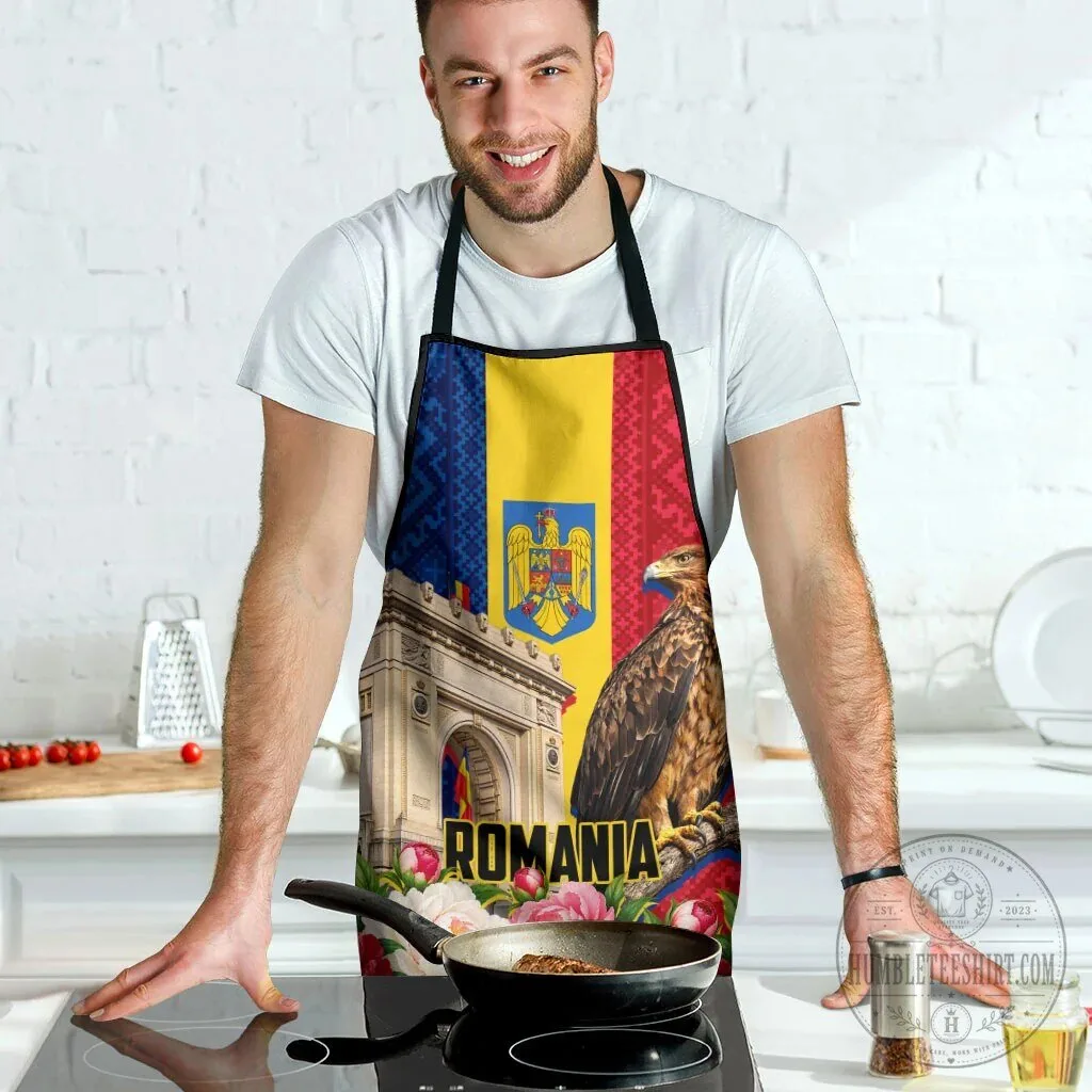 Romania Flag Eagle Arcul de Triumf Floral Peony Pattern Kitchen Apron 10 Romania Flag Eagle Arcul de Triumf Floral Peony Pattern Kitchen Apron