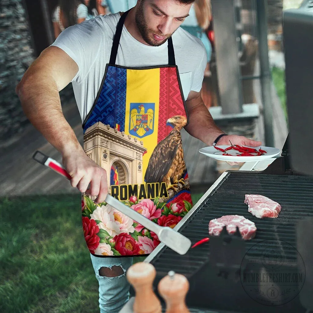 Romania Flag Eagle Arcul de Triumf Floral Peony Pattern Kitchen Apron 11 Romania Flag Eagle Arcul de Triumf Floral Peony Pattern Kitchen Apron