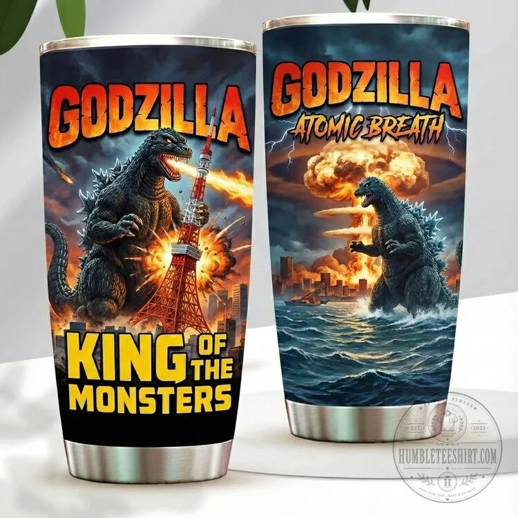 Stainless Steel Tumbler Featuring Godzilla's King of the Monsters Atomic Breath Design