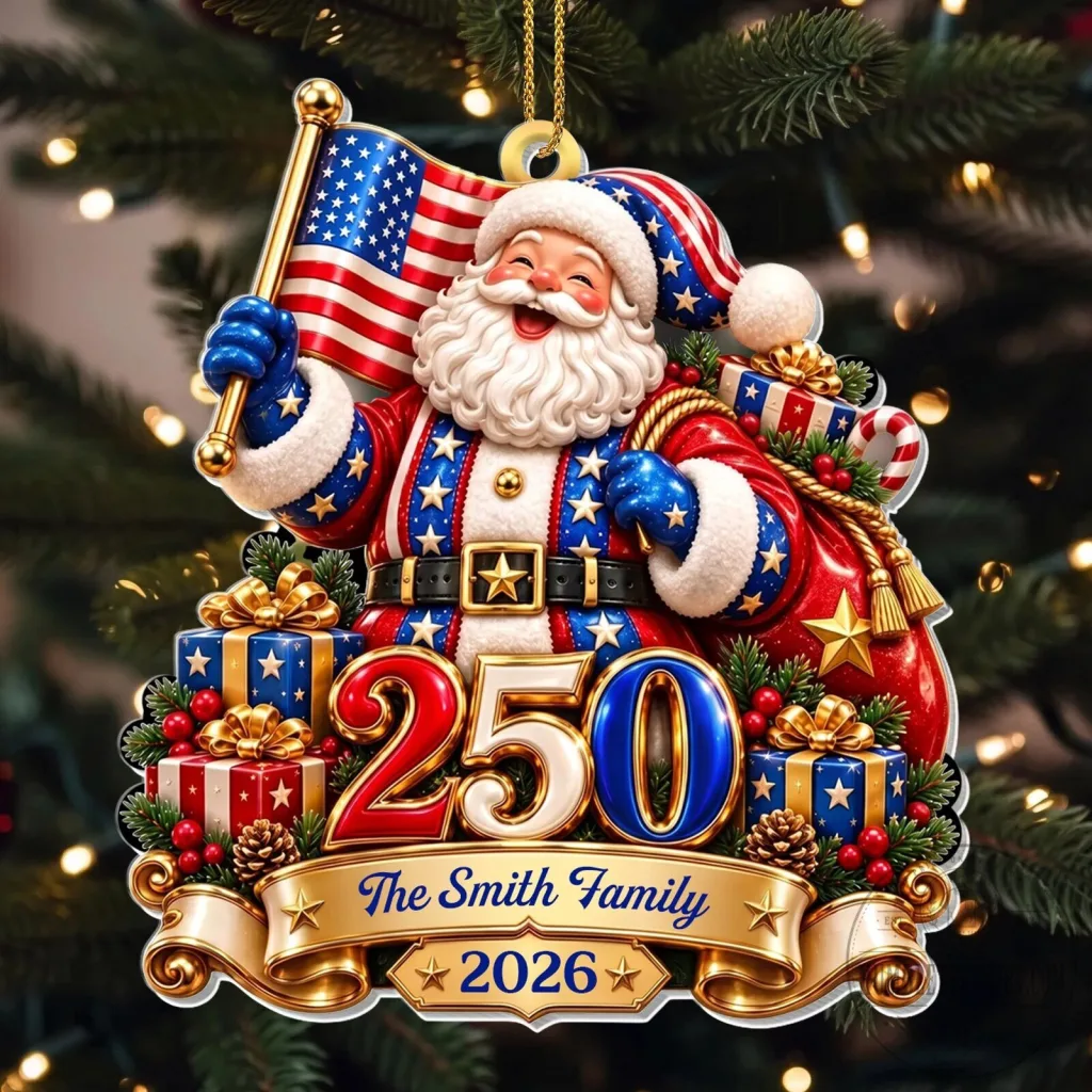 Personalized Patriotic Santa Claus American Flag Christmas Tree Ornament Personalized Patriotic Santa Claus American Flag Christmas Tree Ornament