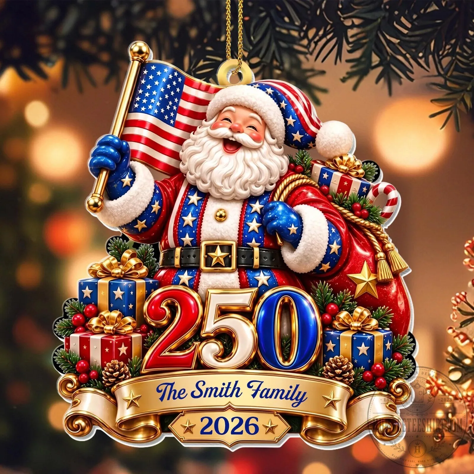 Personalized Patriotic Santa Claus American Flag Christmas Tree Ornament 14 Personalized Patriotic Santa Claus American Flag Christmas Tree Ornament