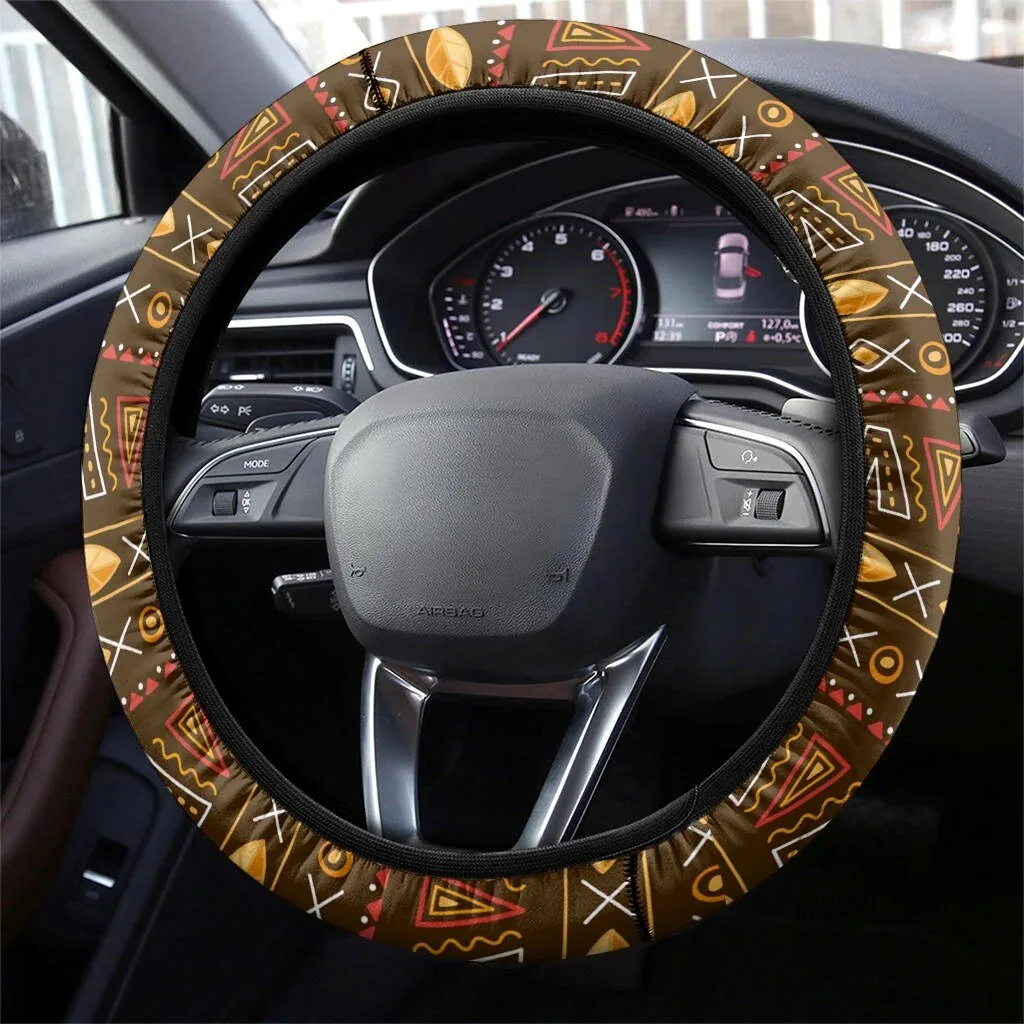 African Tribal Pattern Steering Wheel Cover, Mudcloth Heritage Art Car Accessory 5 African Tribal Pattern Steering Wheel Cover, Mudcloth Heritage Art Car Accessory