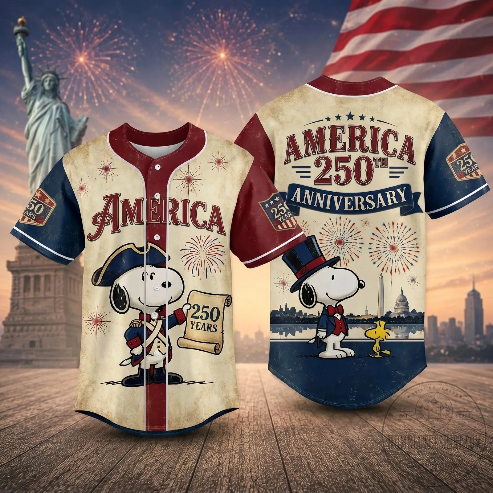 Snoopy 250th America Anniversary Patriotic Baseball Jersey