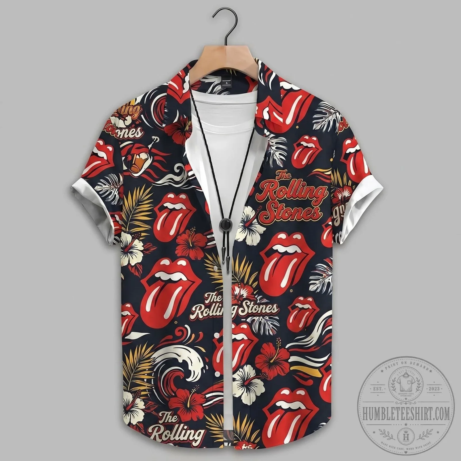 The Rolling Stones Classic Tongue Logo Tropical Hawaiian Shirt