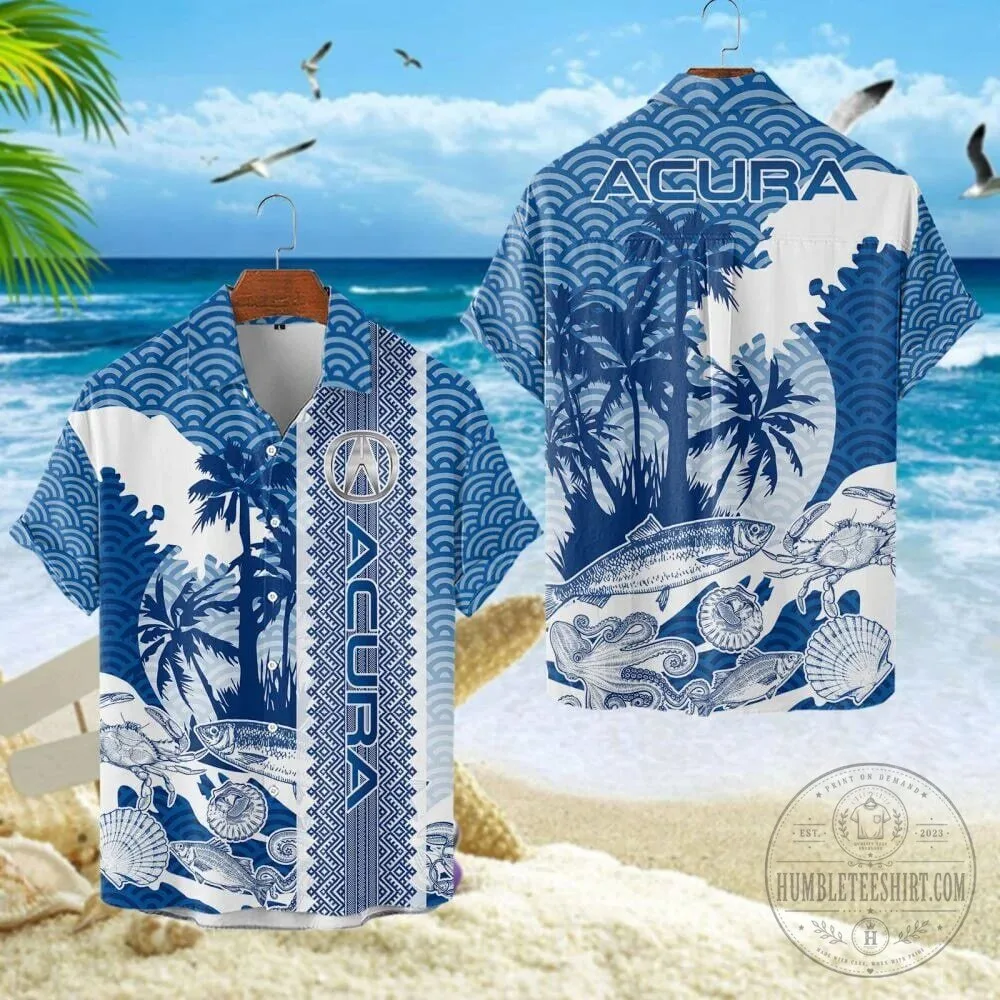 Acura Logo Summer Beach Tropical Pattern Hawaiian Shirt for Men