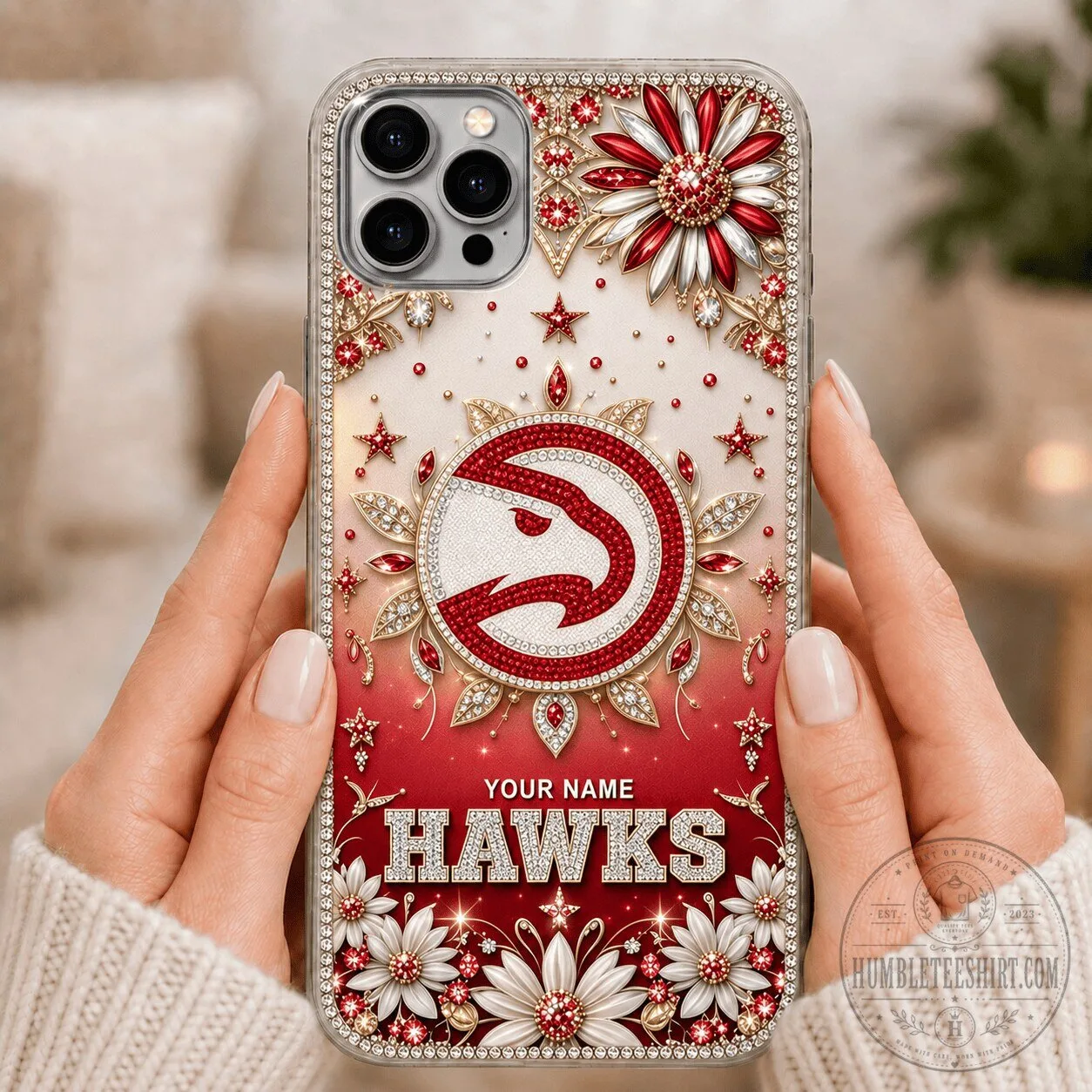 Atlanta Hawks NBA Basketball Team Logo Red and White Bling Phone Case