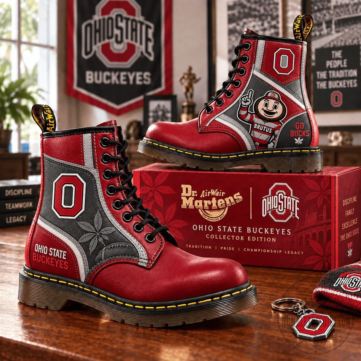 Ohio State Buckeyes Brutus Buckeye Red Leather Lace-Up Boots 2 Ohio State Buckeyes Brutus Buckeye Red Leather Lace-Up Boots