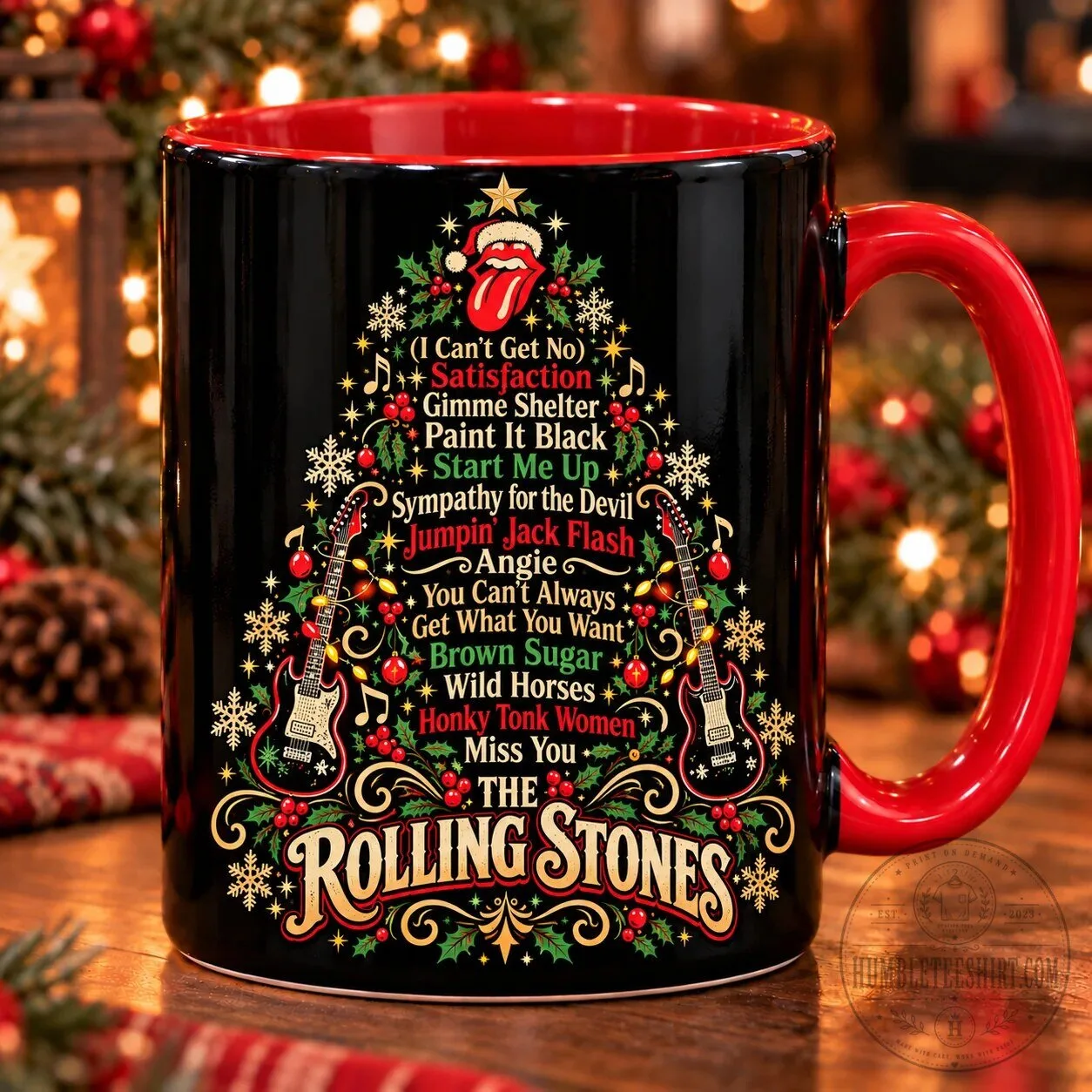 Rolling Stones Christmas Tree Mug, Holiday Coffee Lover Gift, Classic Rock Music Fan Present 7 Rolling Stones Christmas Tree Mug, Holiday Coffee Lover Gift, Classic Rock Music Fan Present