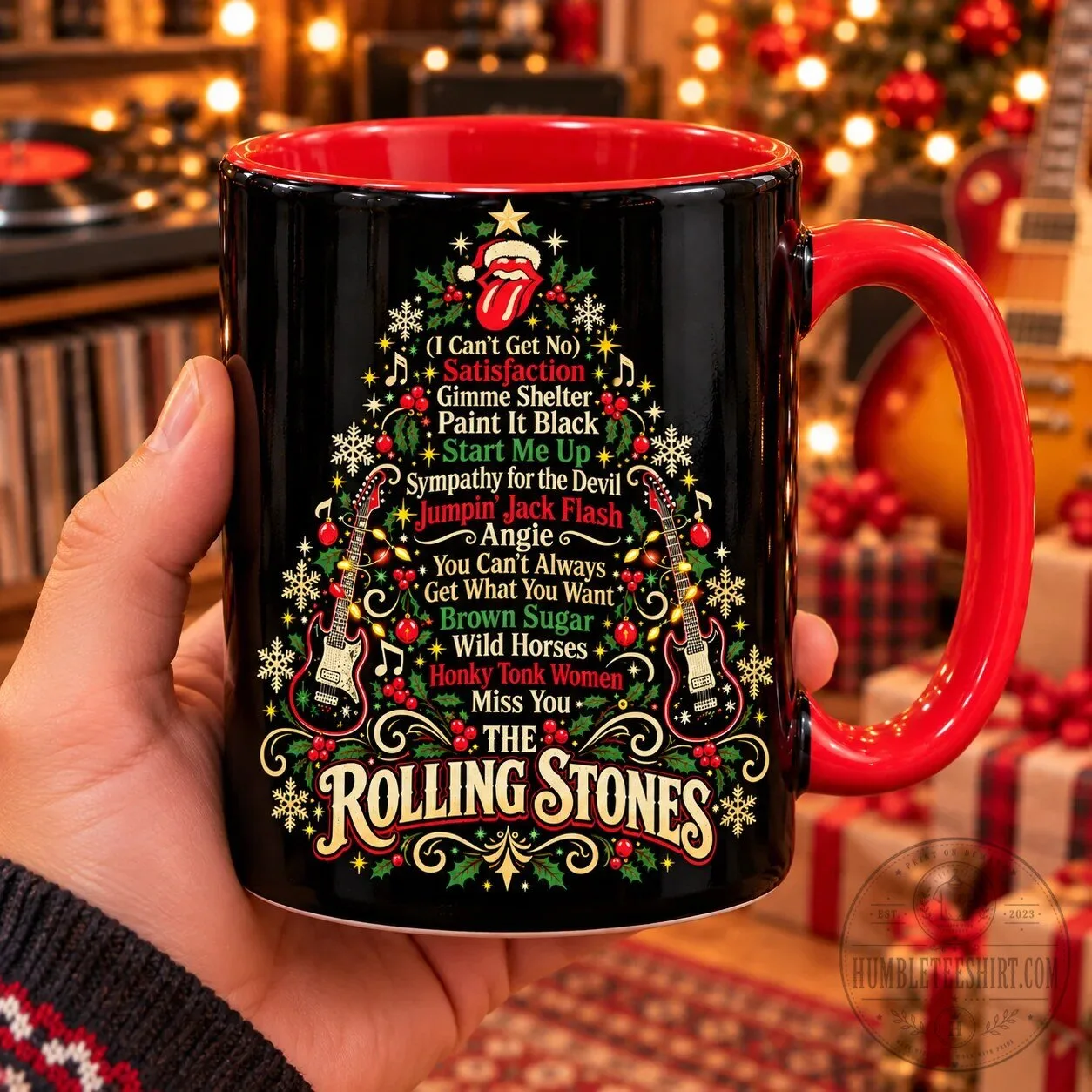 Rolling Stones Christmas Tree Mug, Holiday Coffee Lover Gift, Classic Rock Music Fan Present 8 Rolling Stones Christmas Tree Mug, Holiday Coffee Lover Gift, Classic Rock Music Fan Present