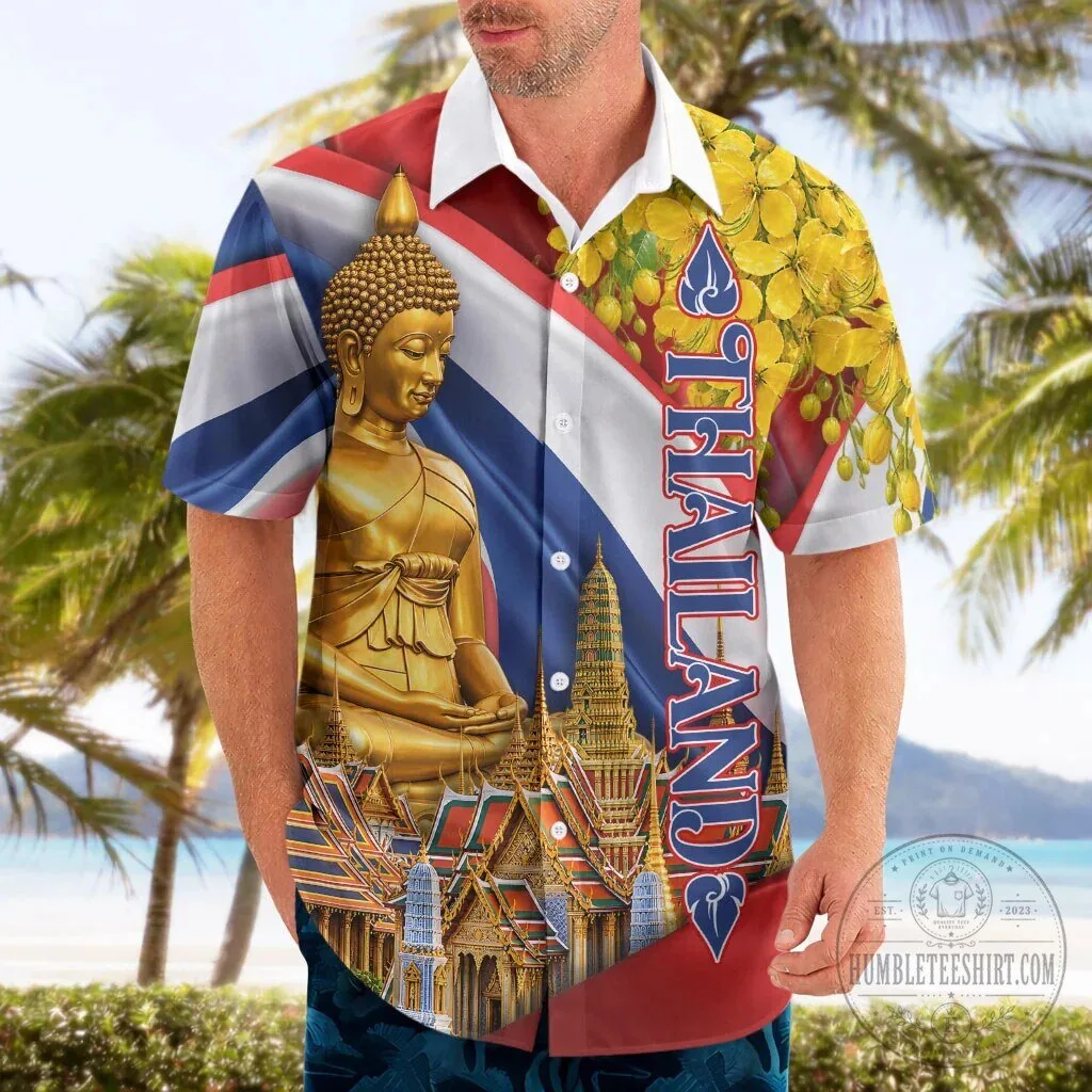 Thailand Golden Buddha Elephant Temple Garuda Art Hawaiian Shirt 10 Thailand Golden Buddha Elephant Temple Garuda Art Hawaiian Shirt