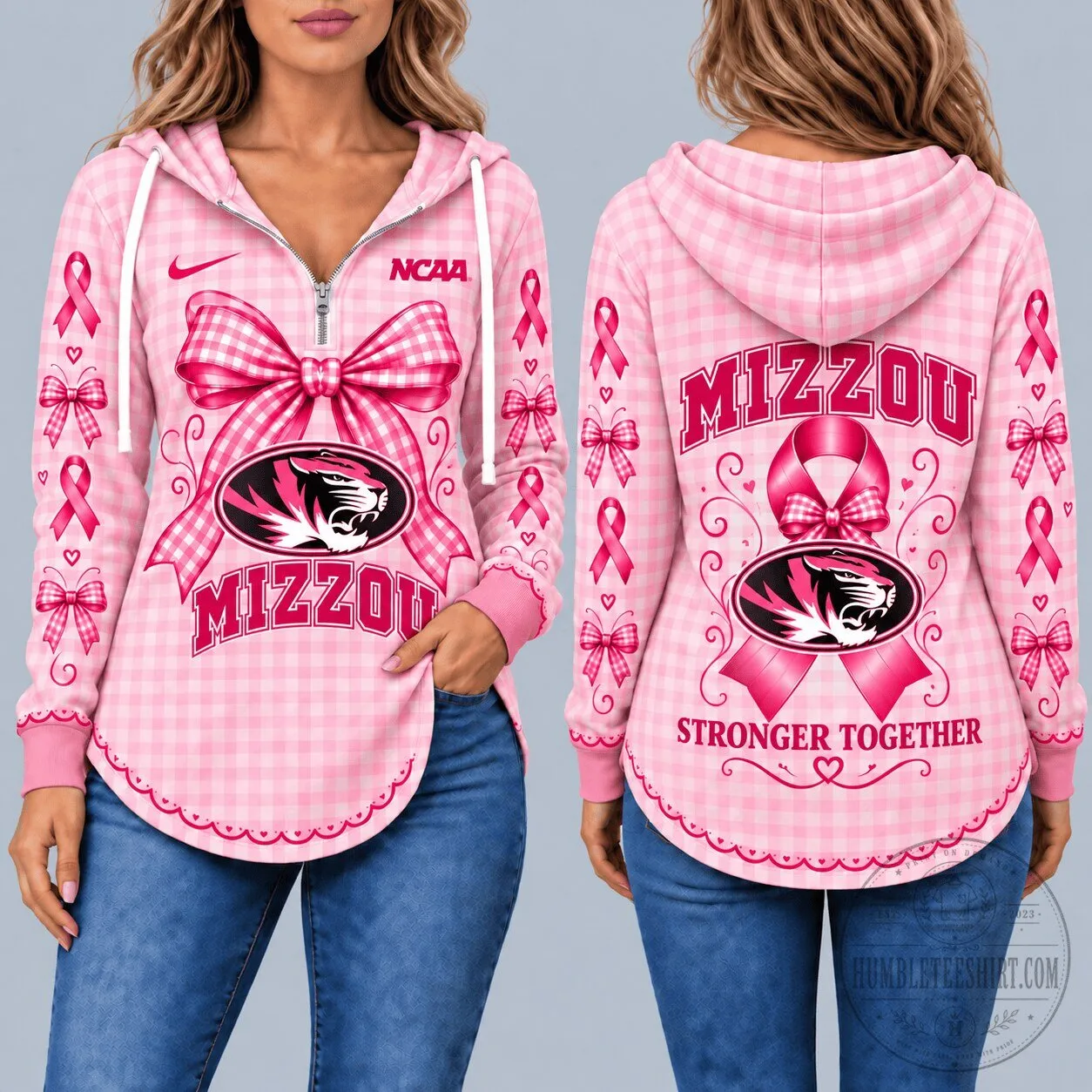 Missouri Tigers Breast Cancer Awareness Pink Gingham Pattern Hoodie