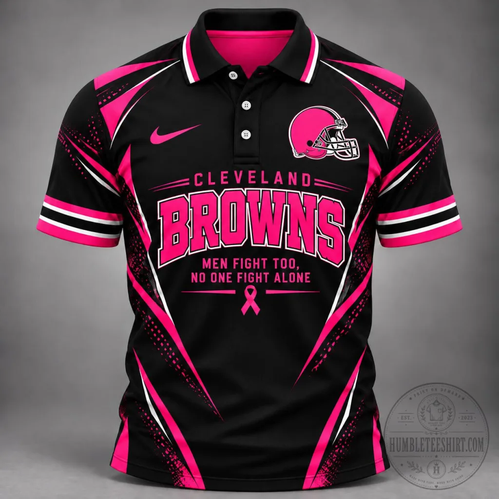 Cleveland Browns Men Fight Too No One Fights Alone Breast Cancer Awareness Polo Shirt Cleveland Browns Men Fight Too No One Fights Alone Breast Cancer Awareness Polo Shirt