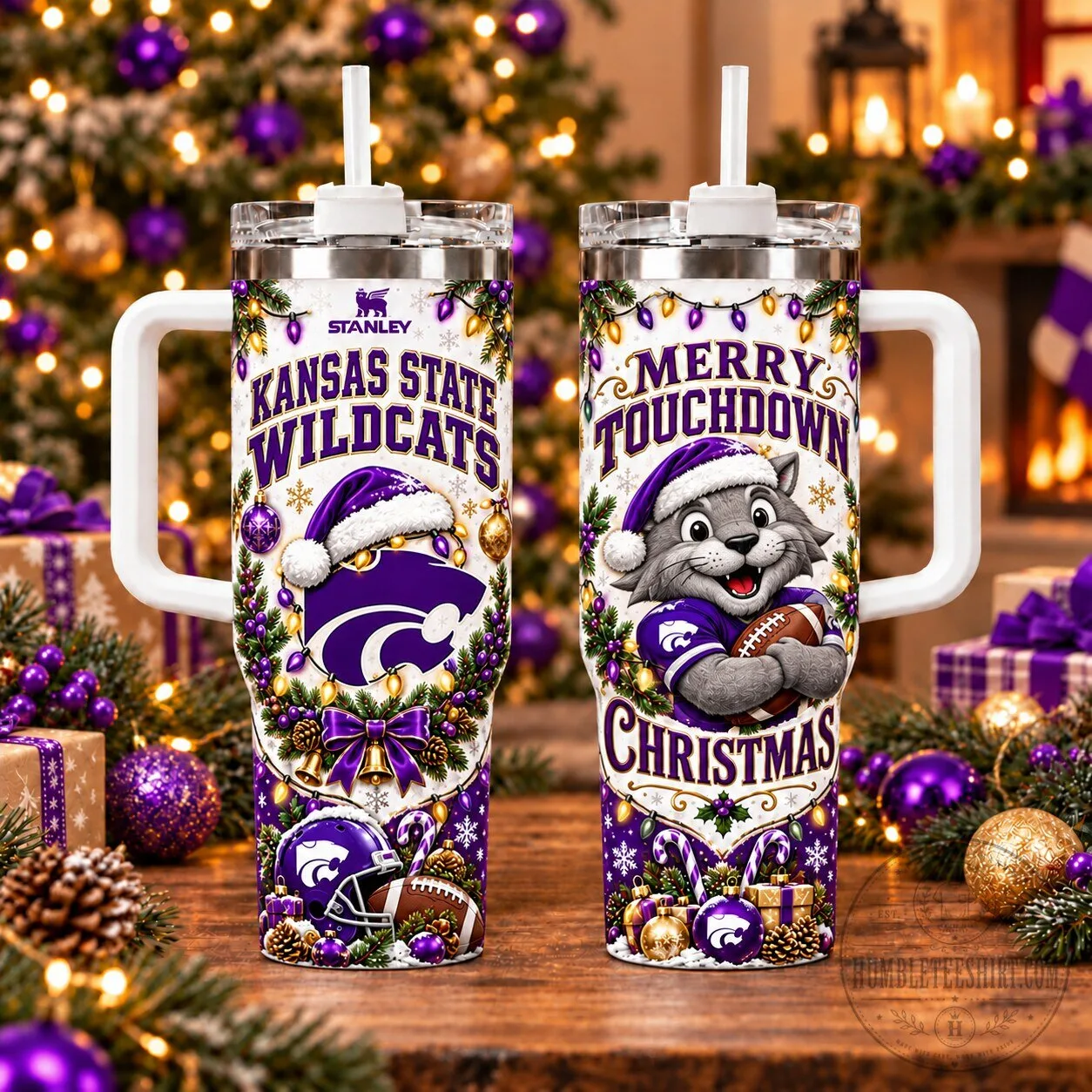 Kansas State Wildcats Merry Touchdown Christmas Holiday Stainless Steel Tumbler with Handle 1 Kansas State Wildcats Merry Touchdown Christmas Holiday Stainless Steel Tumbler with Handle