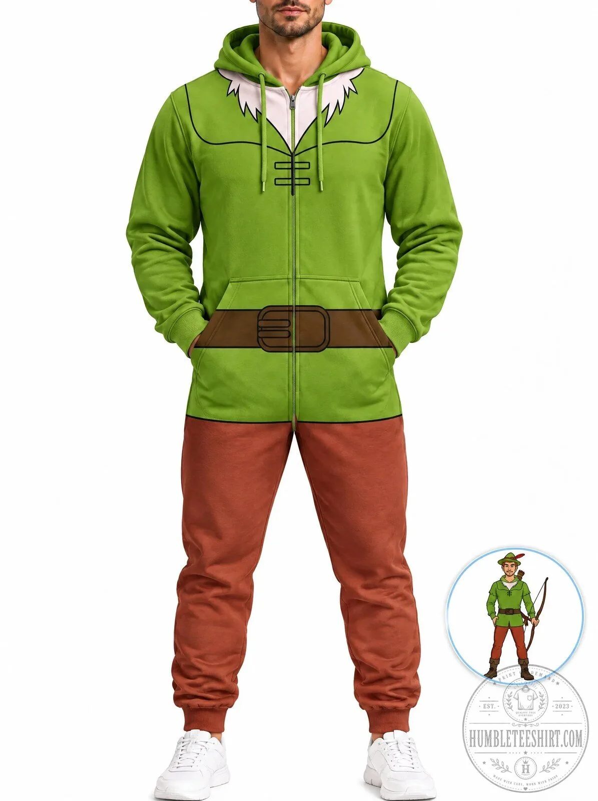 Robin Hood Forest Archer Outlaw Costume Hooded Jumpsuit Onesie