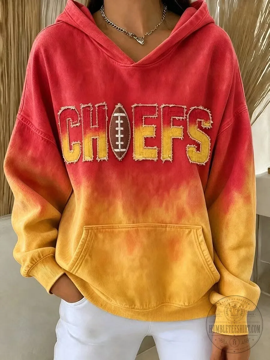 Kansas City Chiefs Football Team Red and Yellow Ombre Hoodie for Women