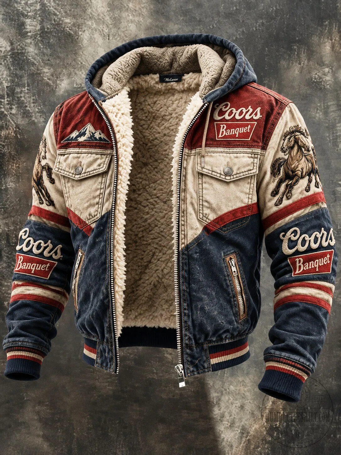 Coors Banquet Beer Vintage Western Denim Sherpa Lined Hooded Jacket 2 Coors Banquet Beer Vintage Western Denim Sherpa Lined Hooded Jacket