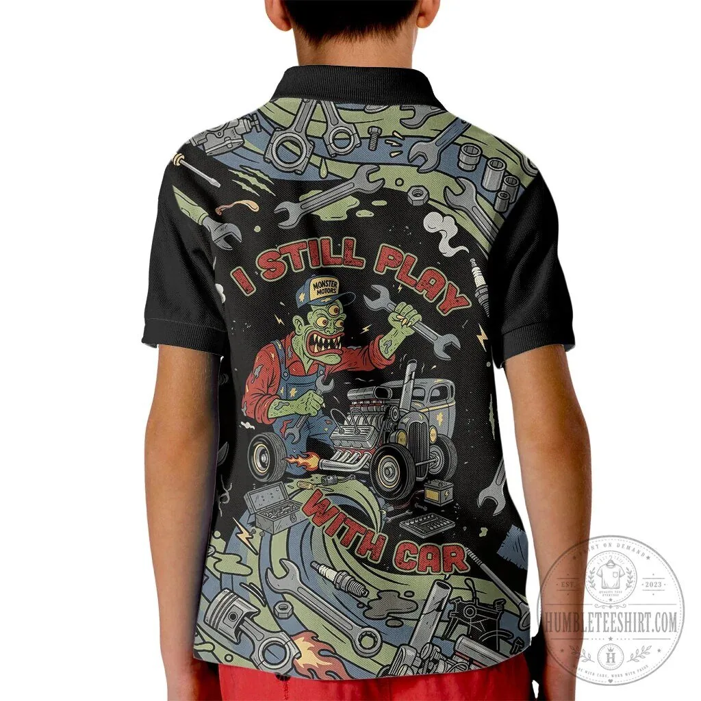 Monster Motors Hot Rod Mechanic Zombie Tools Kids Polo Shirt 7 Monster Motors Hot Rod Mechanic Zombie Tools Kids Polo Shirt