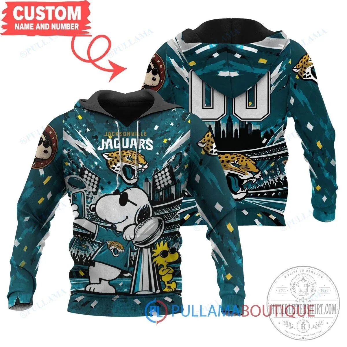 Jacksonville Jaguars Snoopy and Woodstock Super Bowl 2024 Champions Hoodie