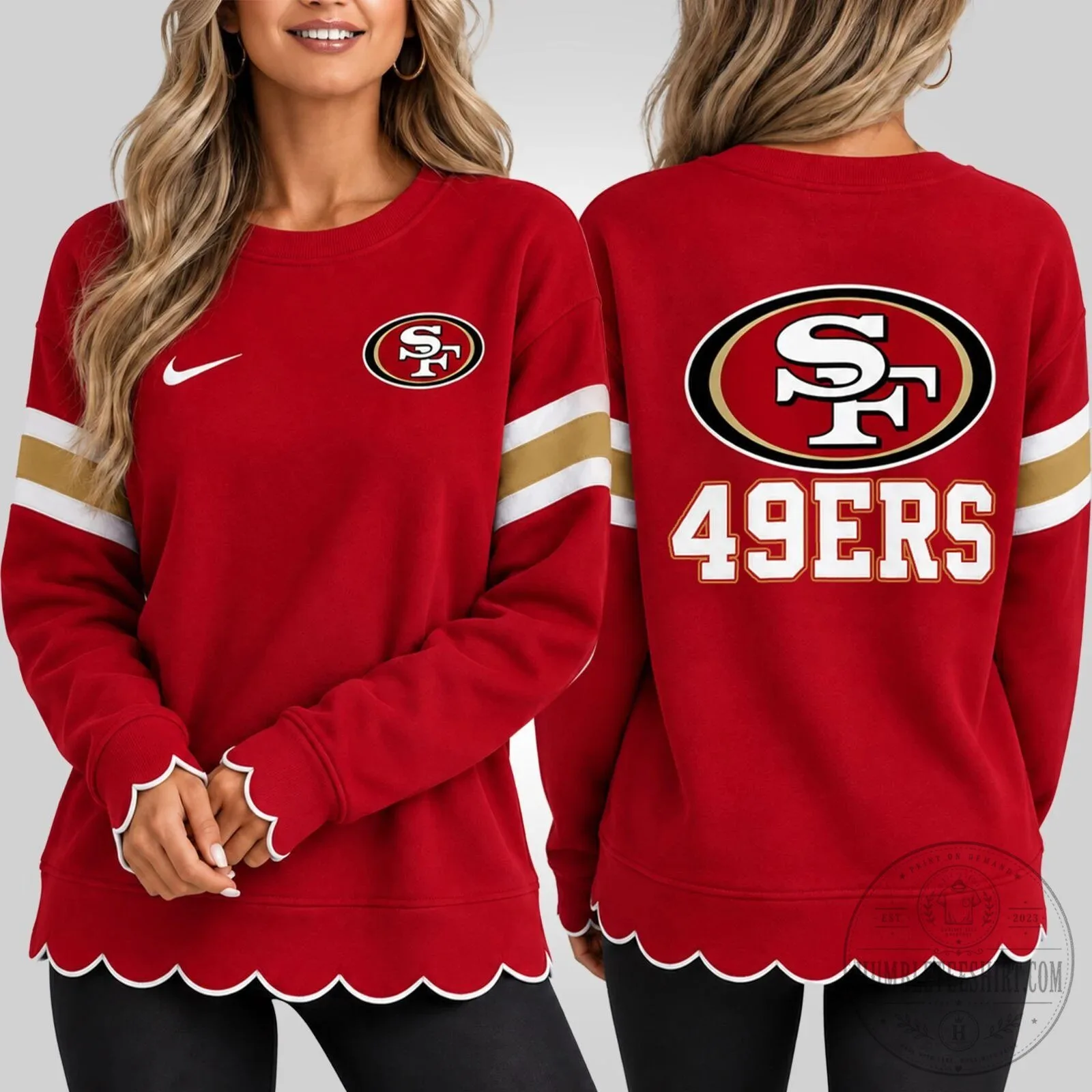 San Francisco 49ers Women's Scalloped Hem Graphic Crewneck Sweatshirt