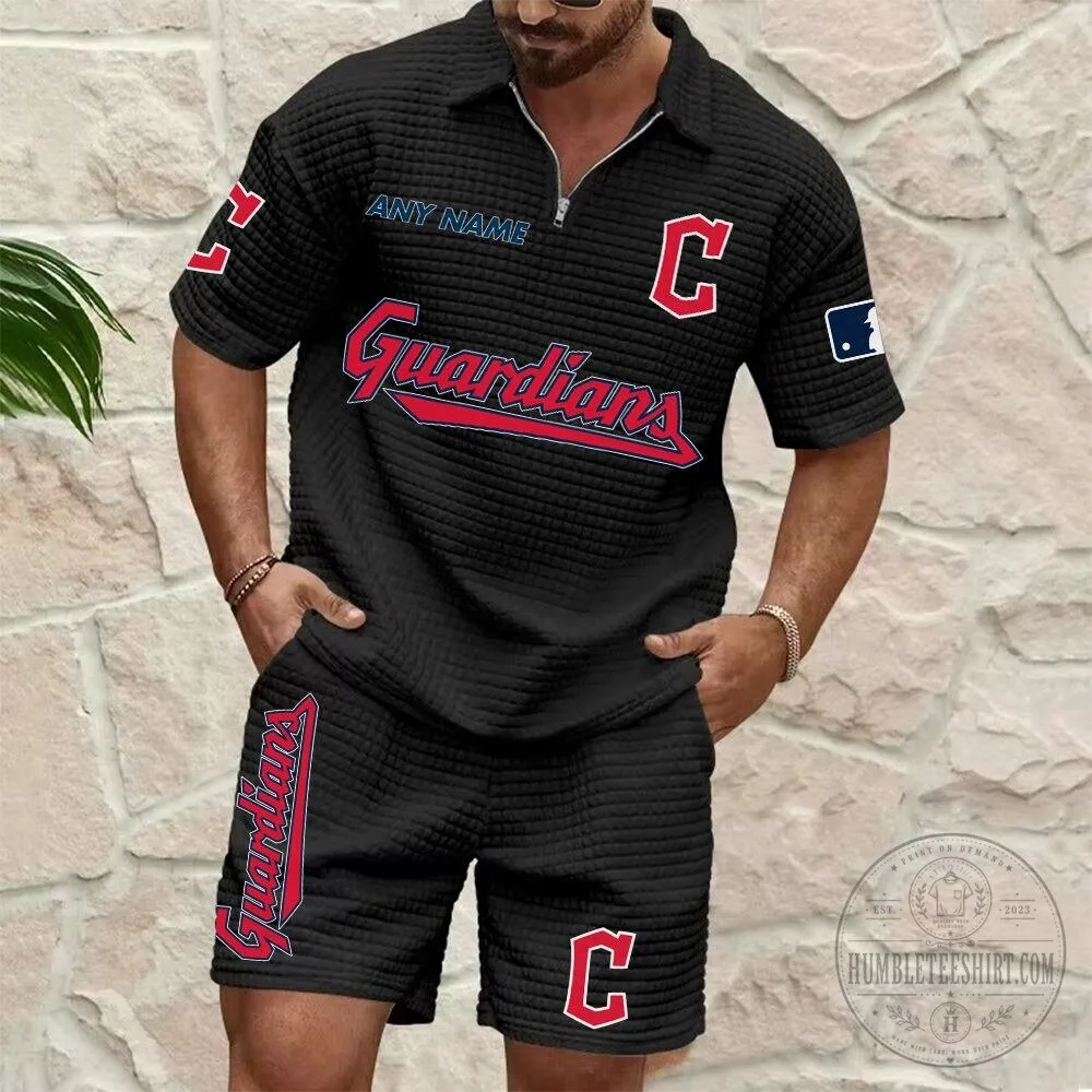 Cleveland Guardians Personalized Name Waffle Knit Polo Shirt and Shorts Set 10 Cleveland Guardians Personalized Name Waffle Knit Polo Shirt and Shorts Set