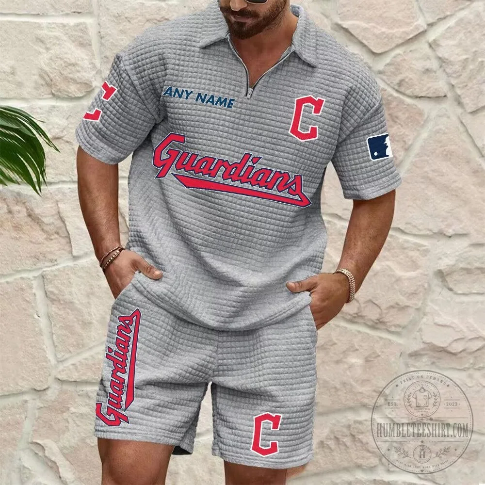 Cleveland Guardians Personalized Name Waffle Knit Polo Shirt and Shorts Set 11 Cleveland Guardians Personalized Name Waffle Knit Polo Shirt and Shorts Set