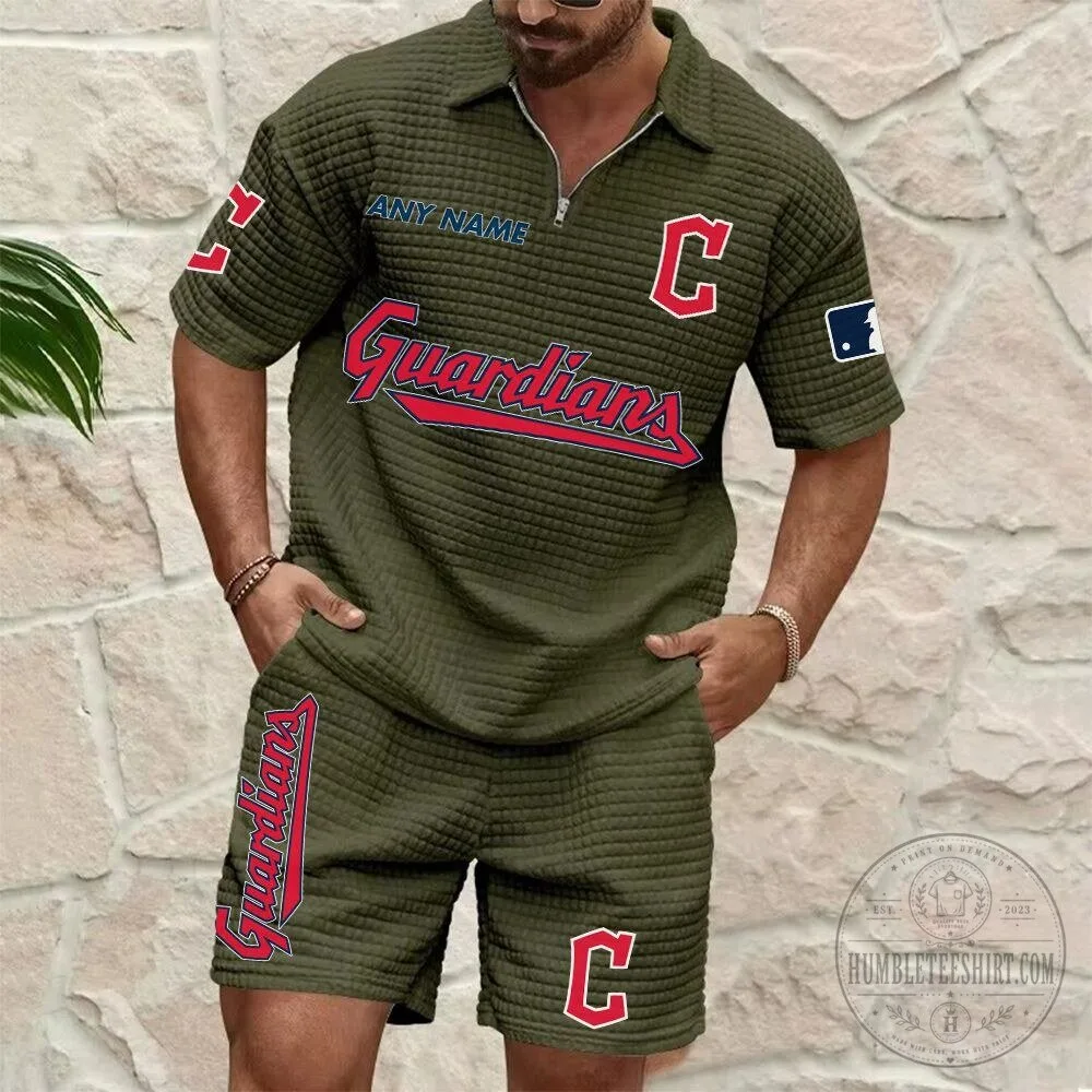 Cleveland Guardians Personalized Name Waffle Knit Polo Shirt and Shorts Set 12 Cleveland Guardians Personalized Name Waffle Knit Polo Shirt and Shorts Set