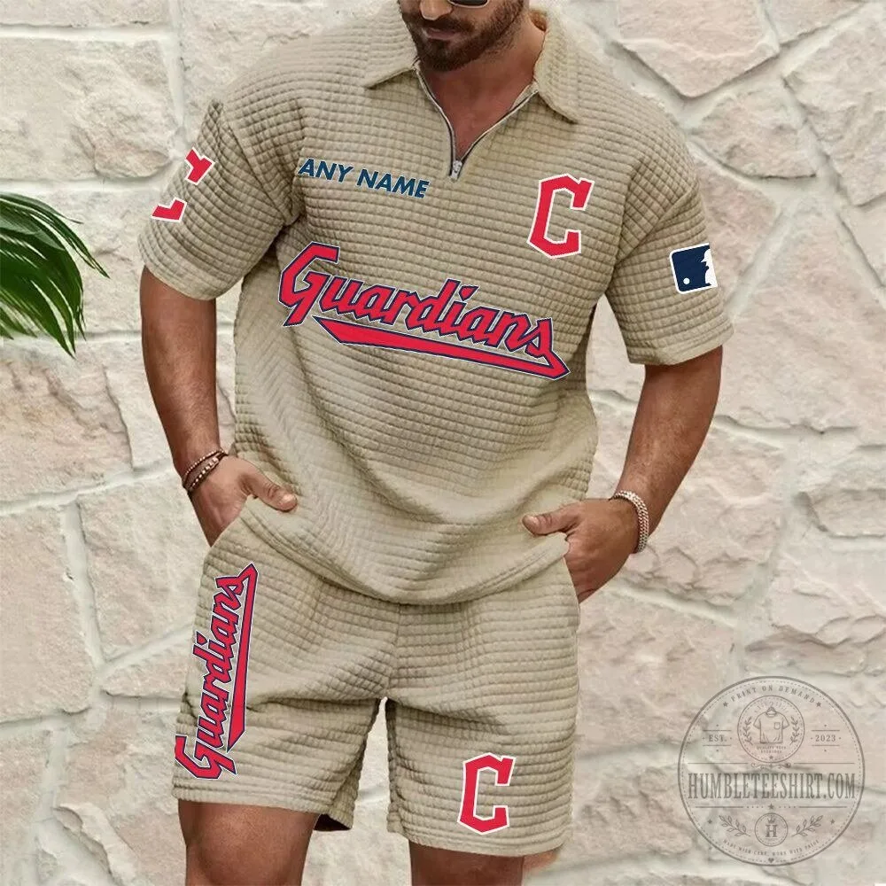 Cleveland Guardians Personalized Name Waffle Knit Polo Shirt and Shorts Set 13 Cleveland Guardians Personalized Name Waffle Knit Polo Shirt and Shorts Set