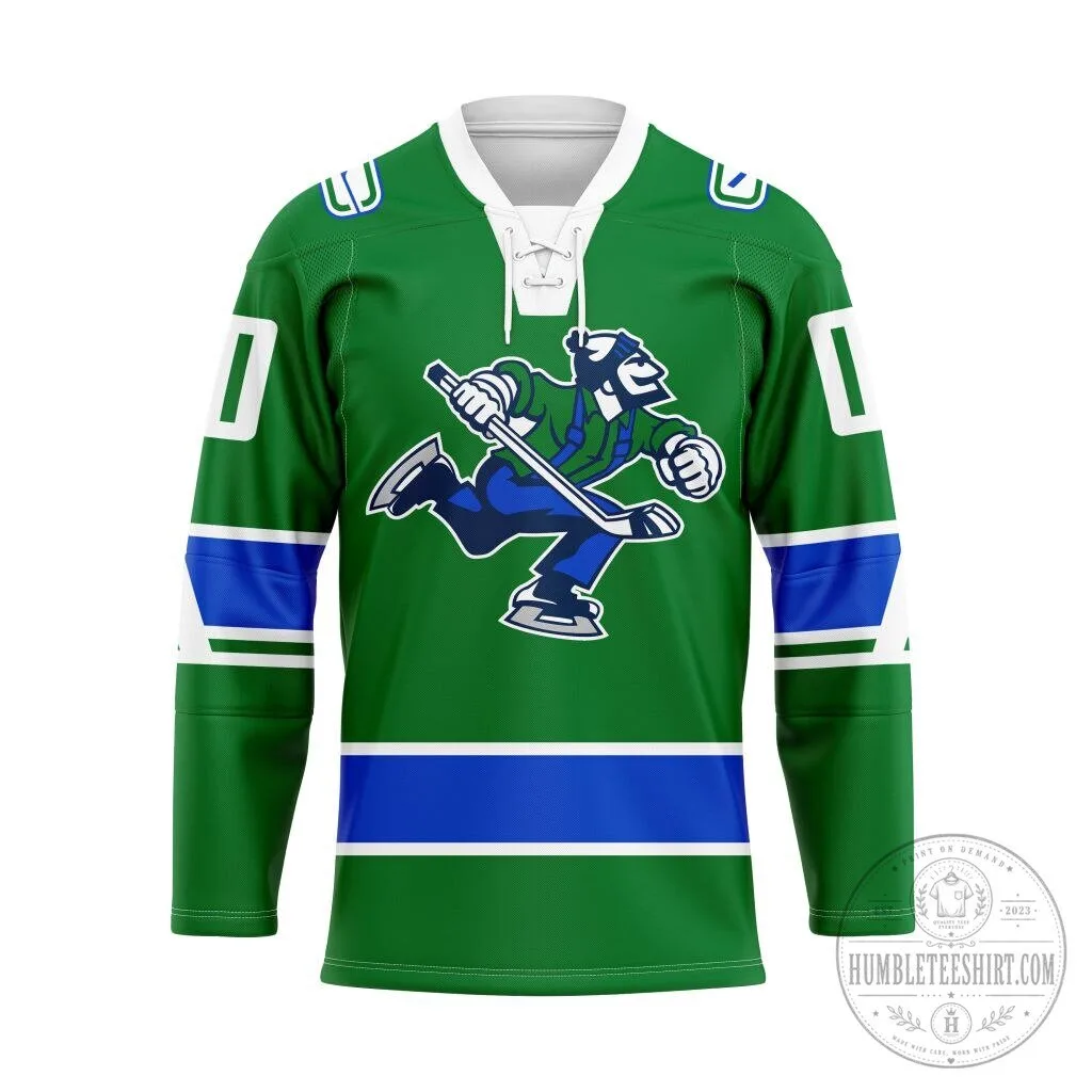Abbotsford Canucks Green and Blue Lace-Up Hockey Jersey 1 Abbotsford Canucks Green and Blue Lace-Up Hockey Jersey