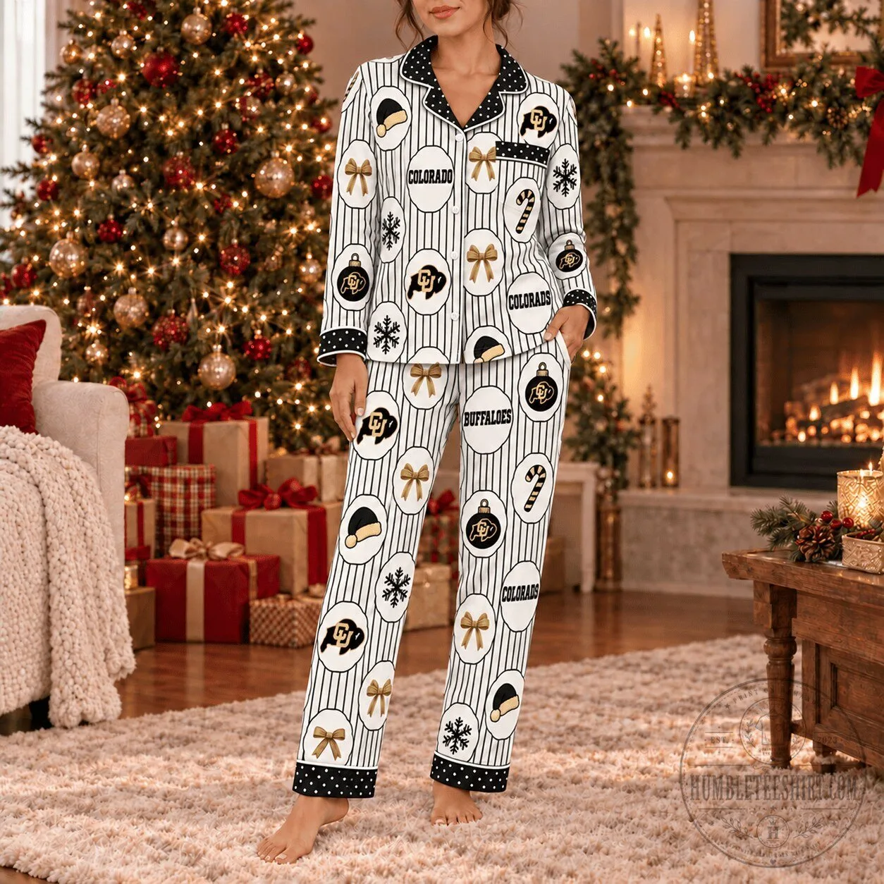 Colorado Buffaloes Christmas Holiday Pattern Button Up Pajamas Set
