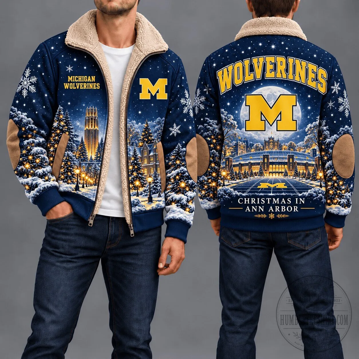 Michigan Wolverines Christmas in Ann Arbor Sherpa Fleece Jacket