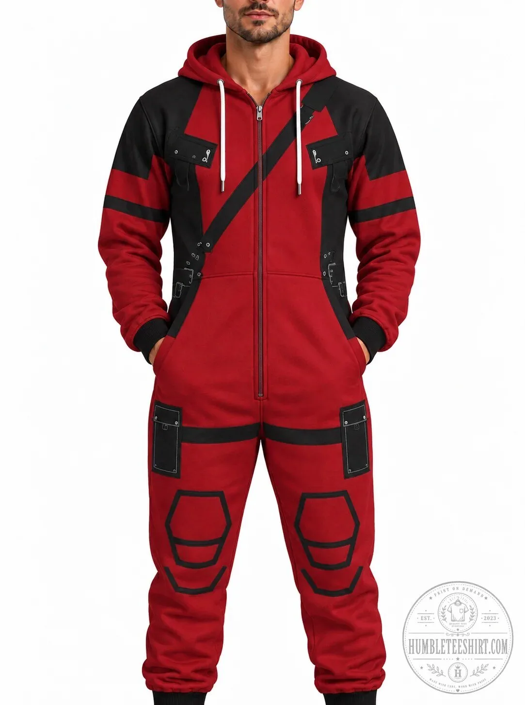 Deadpool Mercenary Hero Red and Black Hooded Jumpsuit Onesie