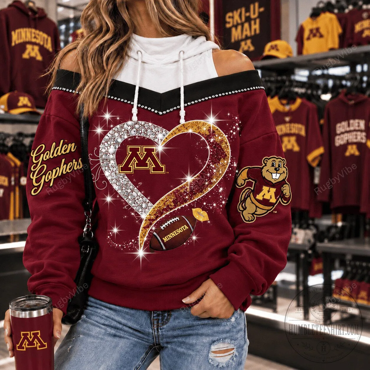 Minnesota Golden Gophers Football Diamond Heart Women's Hoodie