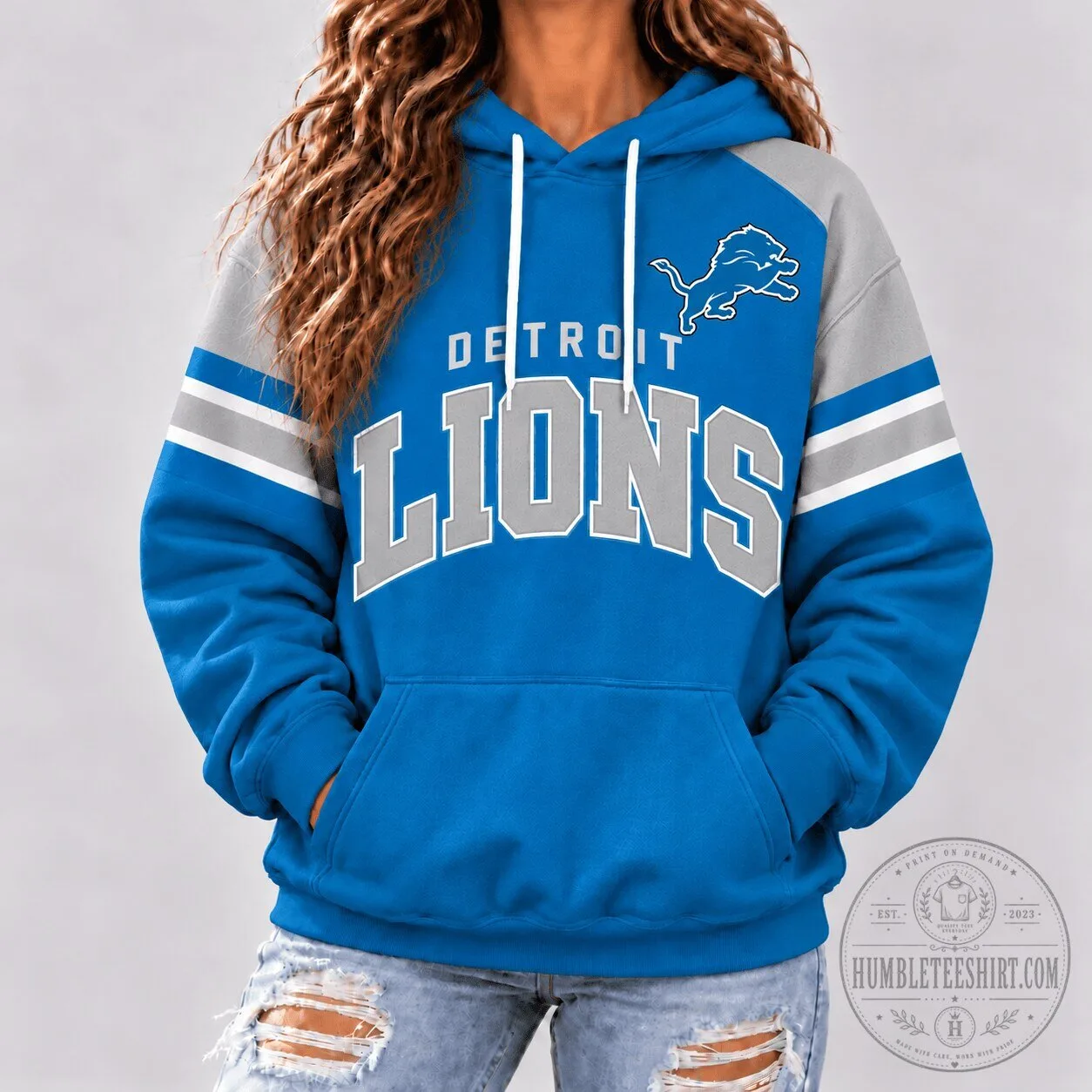 Detroit Lions NFL Retro Varsity Stripe Football Team Blue Hoodie for Women 2 Detroit Lions NFL Retro Varsity Stripe Football Team Blue Hoodie for Women
