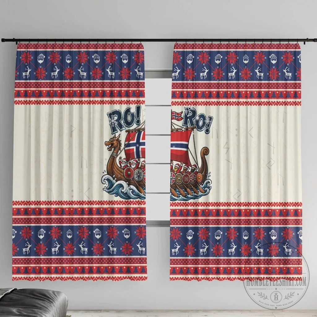 Norway Christmas Viking Santa Claus Longship Window Curtain Set