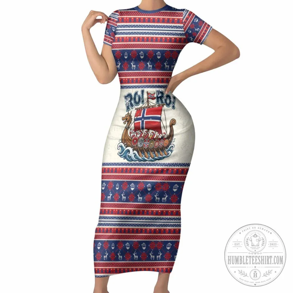 Norway Christmas Viking Santa Claus Ship Ugly Sweater Pattern Bodycon Dress 1 Norway Christmas Viking Santa Claus Ship Ugly Sweater Pattern Bodycon Dress