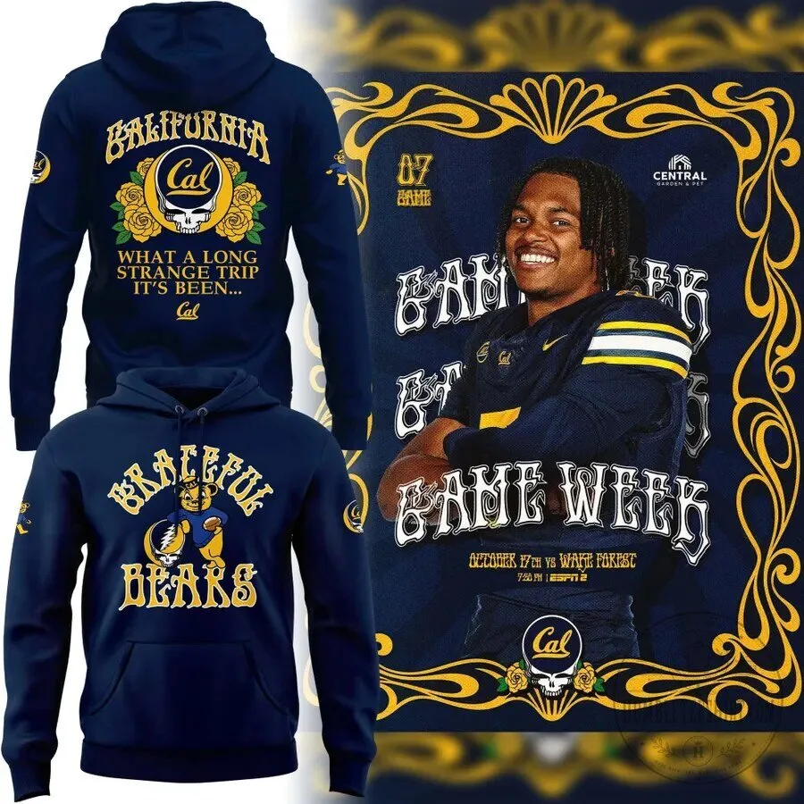 Navy Blue Hoodie featuring California Golden Bears and Grateful Dead Skull & Roses Design 1 Navy Blue Hoodie featuring California Golden Bears and Grateful Dead Skull & Roses Design