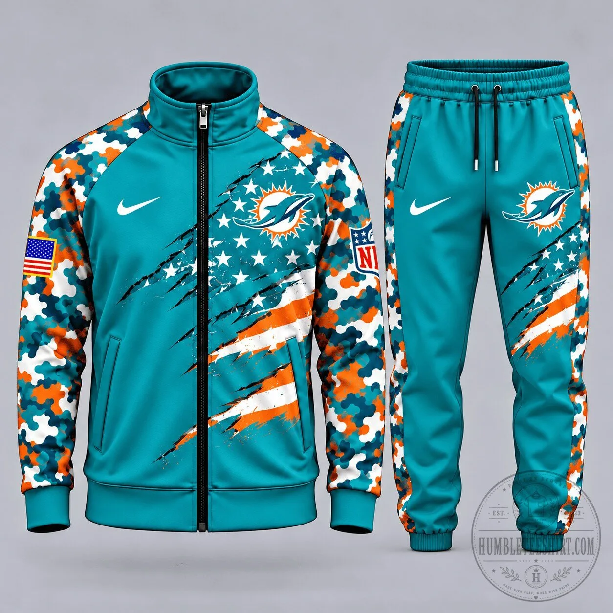 Miami Dolphins Patriotic Camouflage Jacket and Jogger Set 3 Miami Dolphins Patriotic Camouflage Jacket and Jogger Set