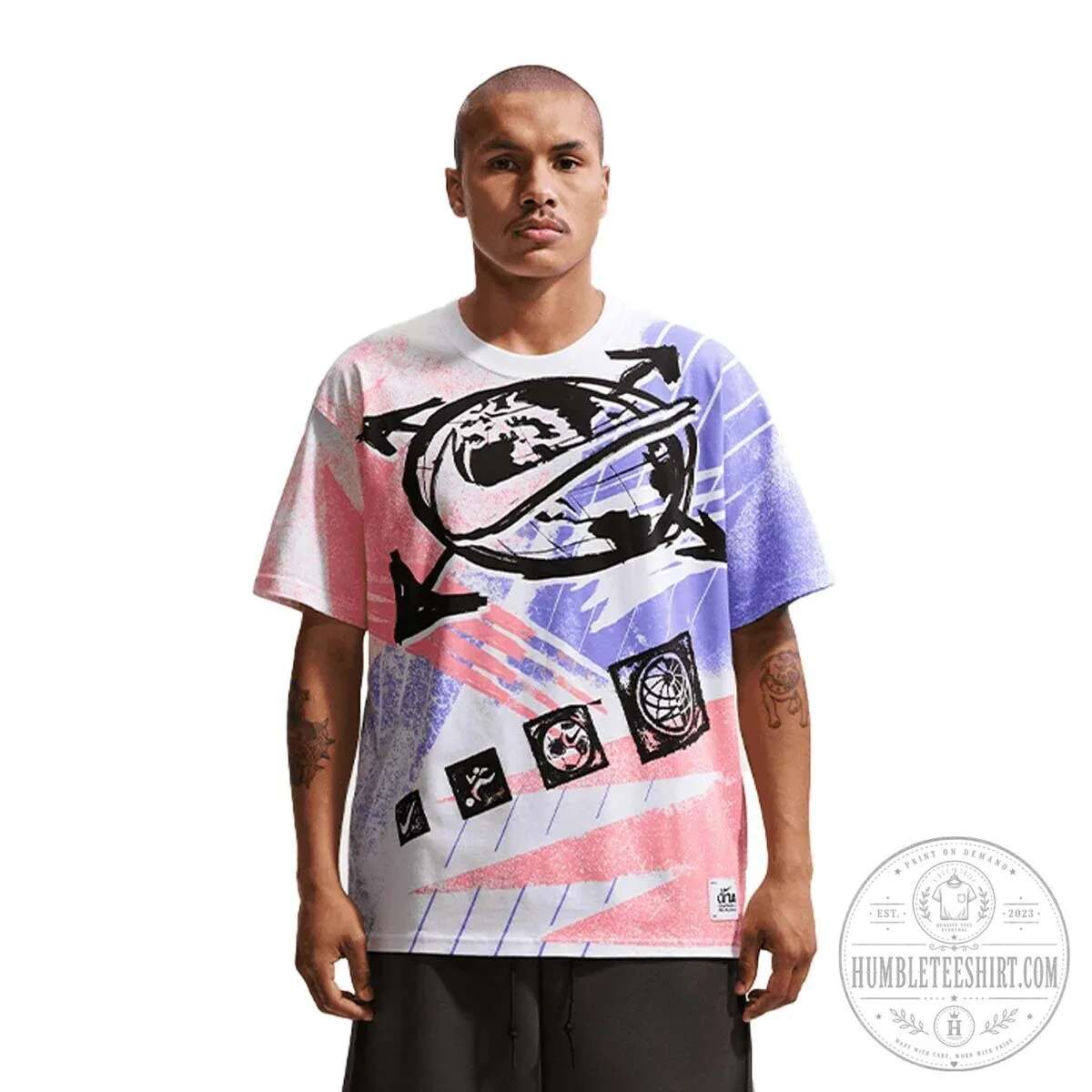 Nike Sportswear Earth Day Graphic Pink Purple White Oversized T-Shirt 2 Nike Sportswear Earth Day Graphic Pink Purple White Oversized T-Shirt