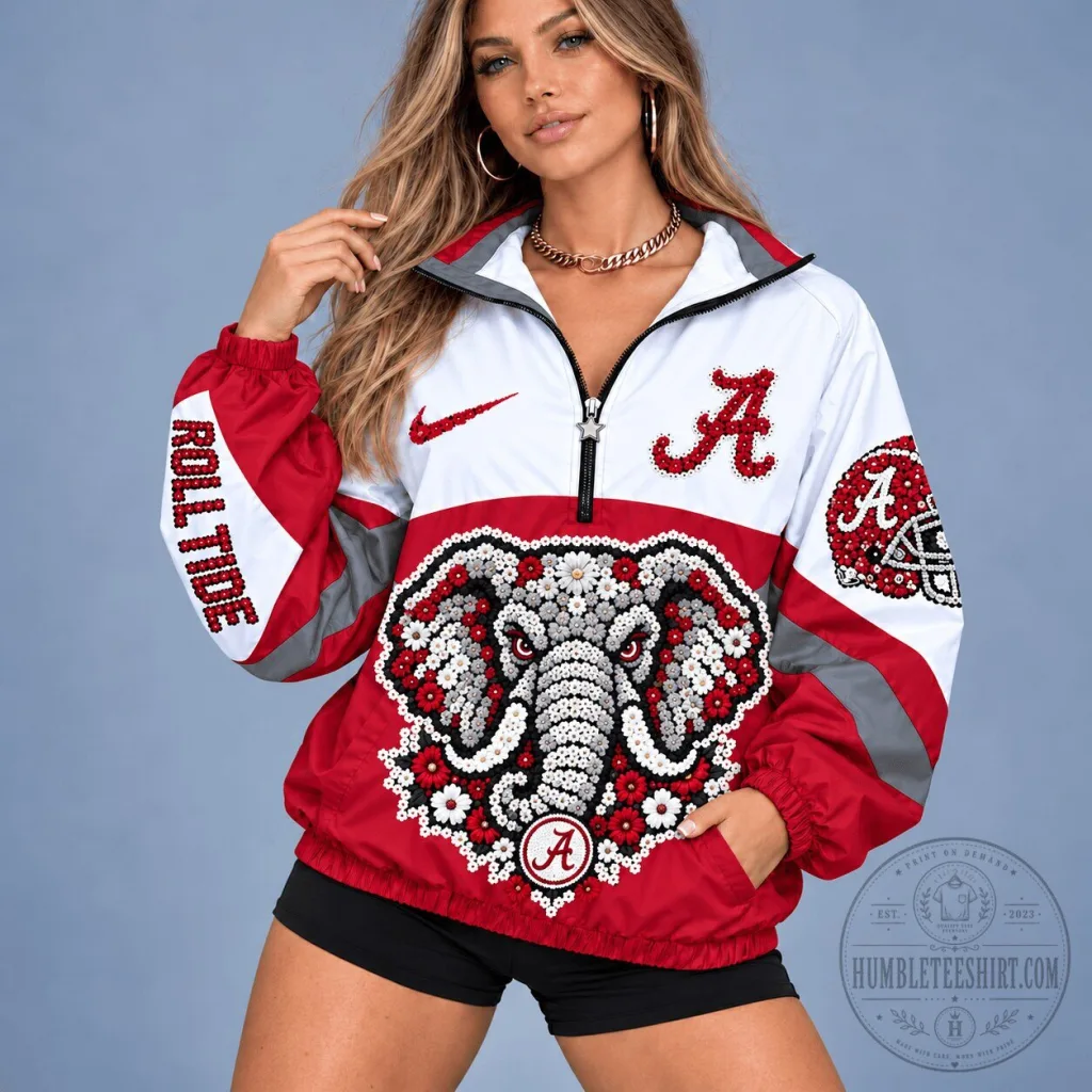 Alabama Crimson Tide Floral Elephant Mascot NCAA Heritage Quarter-Zip Jacket Alabama Crimson Tide Floral Elephant Mascot NCAA Heritage Quarter-Zip Jacket